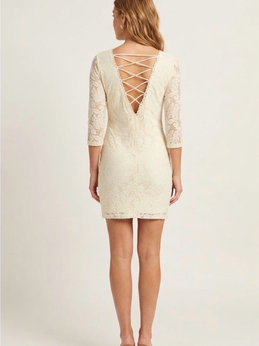 Cream  Long-Sleeve Sheath Dress - Women's Dress Size M without tag see mesures - Picture 2 of 14